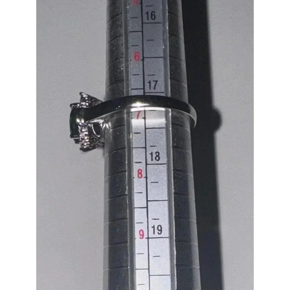 P Star M Sterling Silver 925 White Topaz & Emerald Green Stone Ring Size 6.75 - Picture 10 of 10